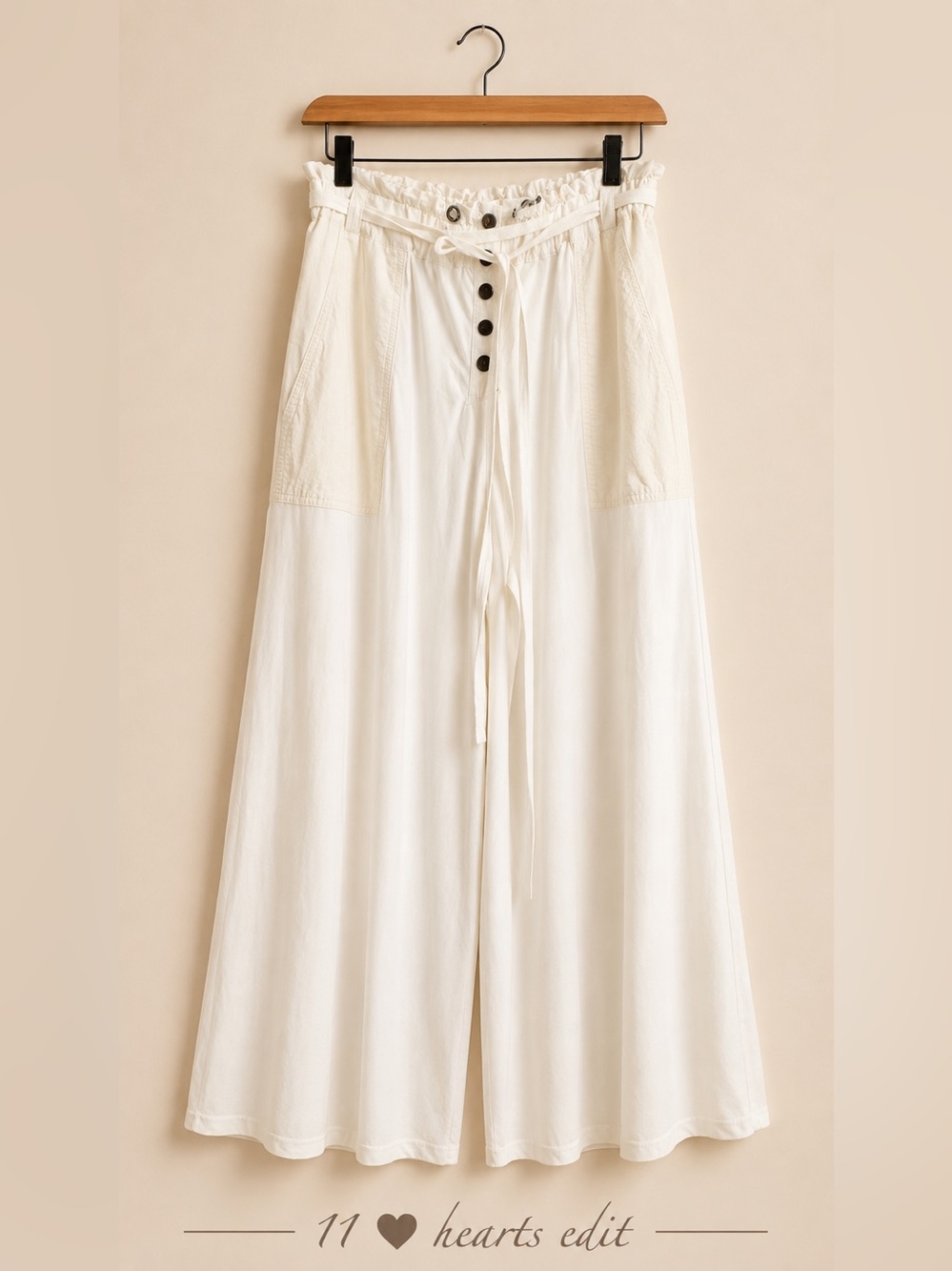 FP Movement Spatial Wide Leg Pants Ivory White Paperbag Waist M NWOT